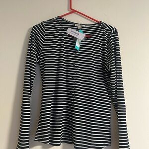 Nine Britton Black and White Striped Button-Up Top